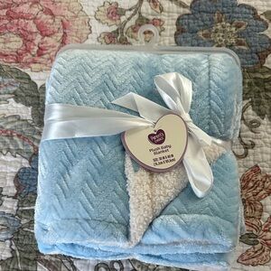 Dreamy Blue and Cream Plush Baby Blanket